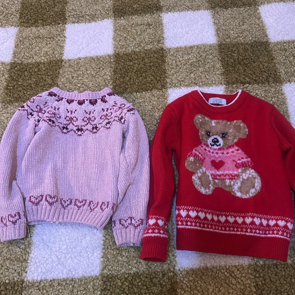 Primark Pink Fair Isle Knit Sweater & Primark Red Teddy Heart Sweater